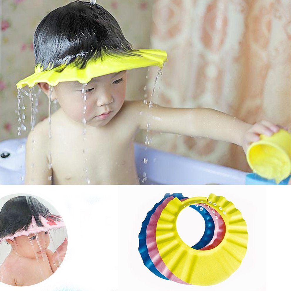 Baby Bathing Shower Cap Hat Wash Hair Shield Adjustable Elastic Shampoo Cap-yellow