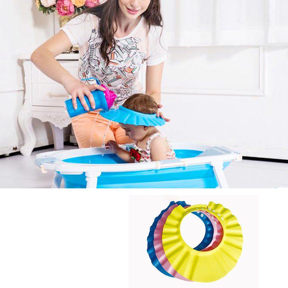 Baby Bathing Shower Cap Hat Wash Hair Shield Adjustable Elastic Shampoo Cap-yellow