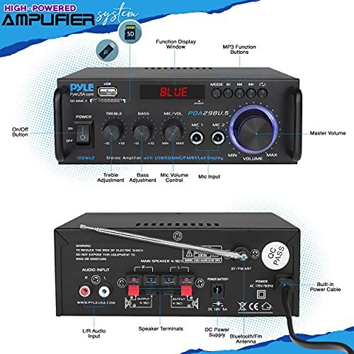 Pyle Wireless Bluetooth Stereo Power Amplifier  200W Dual Ch