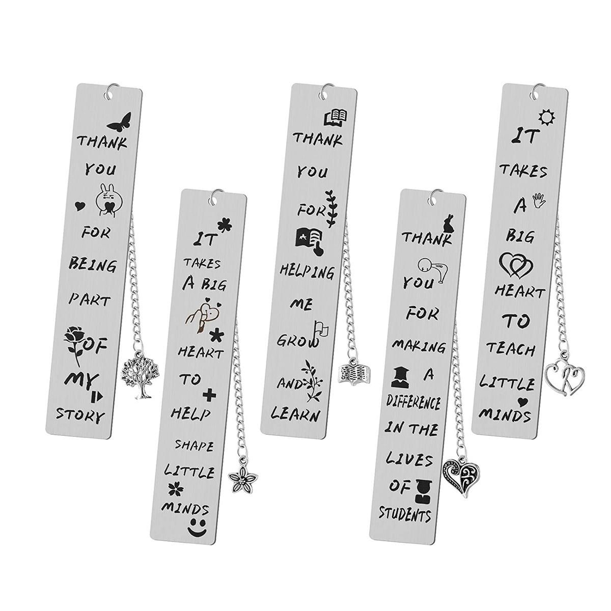 5Pcs Metal Teachers Bookmark with Pendants