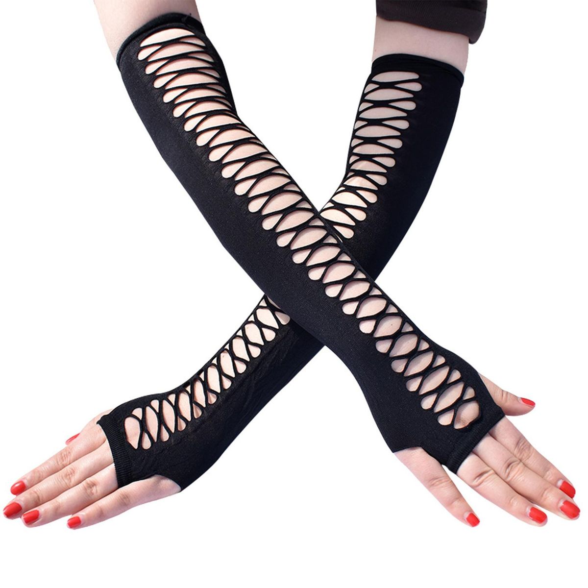 Fishnet Women Long Fingerless  Hollow Gothic For Girls Evening