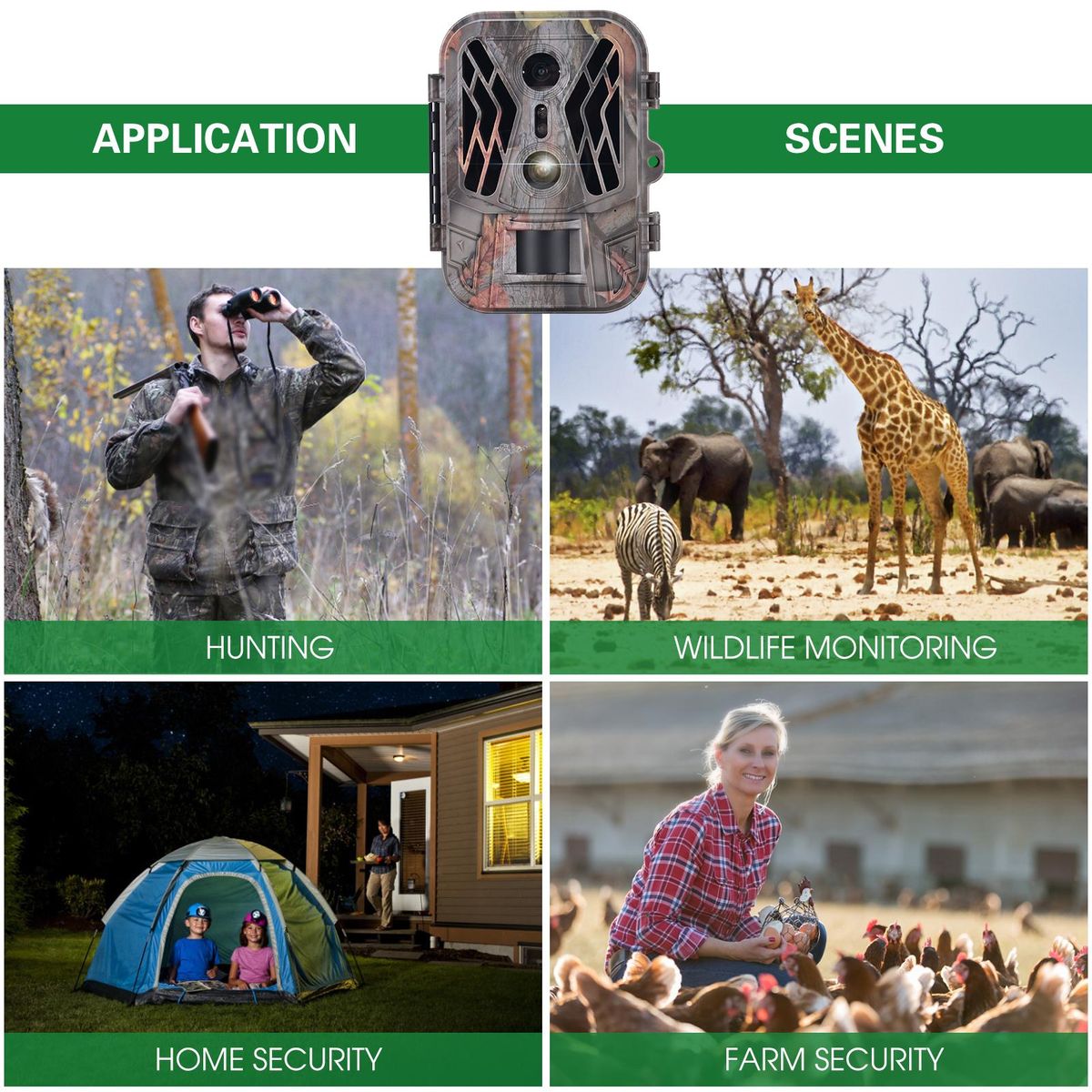 Dual Lens Trail Camera 36MP 4K Motion Activated Wildlife Hunting Camera No Glow Night Vision Wildlife Scouting Camera Farm Security Camera
