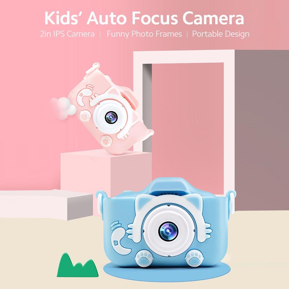 20MP Kids' Selfie Camera with TF Card Slot 2in IPS Auto Focus Digital Camera Built-in Funny Frames Support 1080P Video, Blue