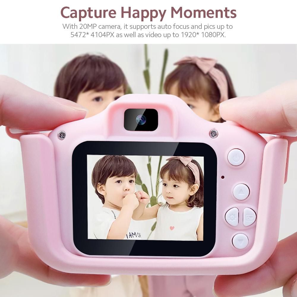 20MP Kids' Selfie Camera with TF Card Slot 2in IPS Auto Focus Digital Camera Built-in Funny Frames Support 1080P Video, Blue