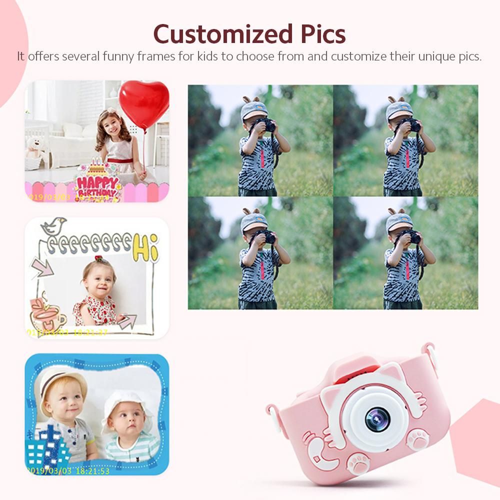 20MP Kids' Selfie Camera with TF Card Slot 2in IPS Auto Focus Digital Camera Built-in Funny Frames Support 1080P Video, Blue