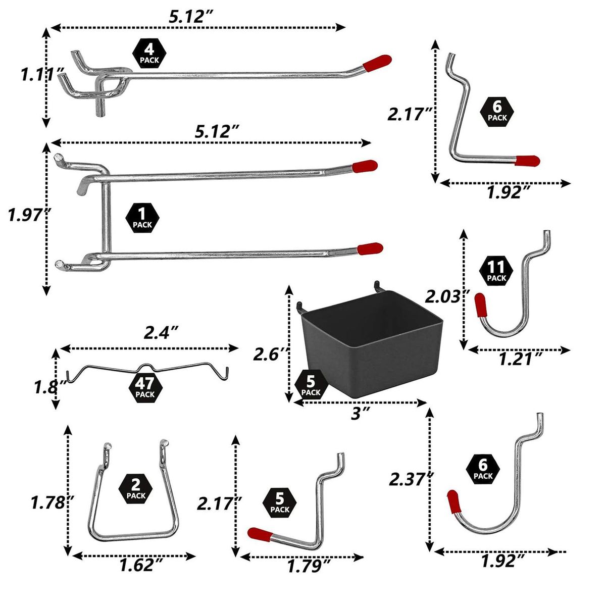 114Pcs Metal Pegboard Hooks Organizer Assortment Kit Peg Locks Hanging Applications
