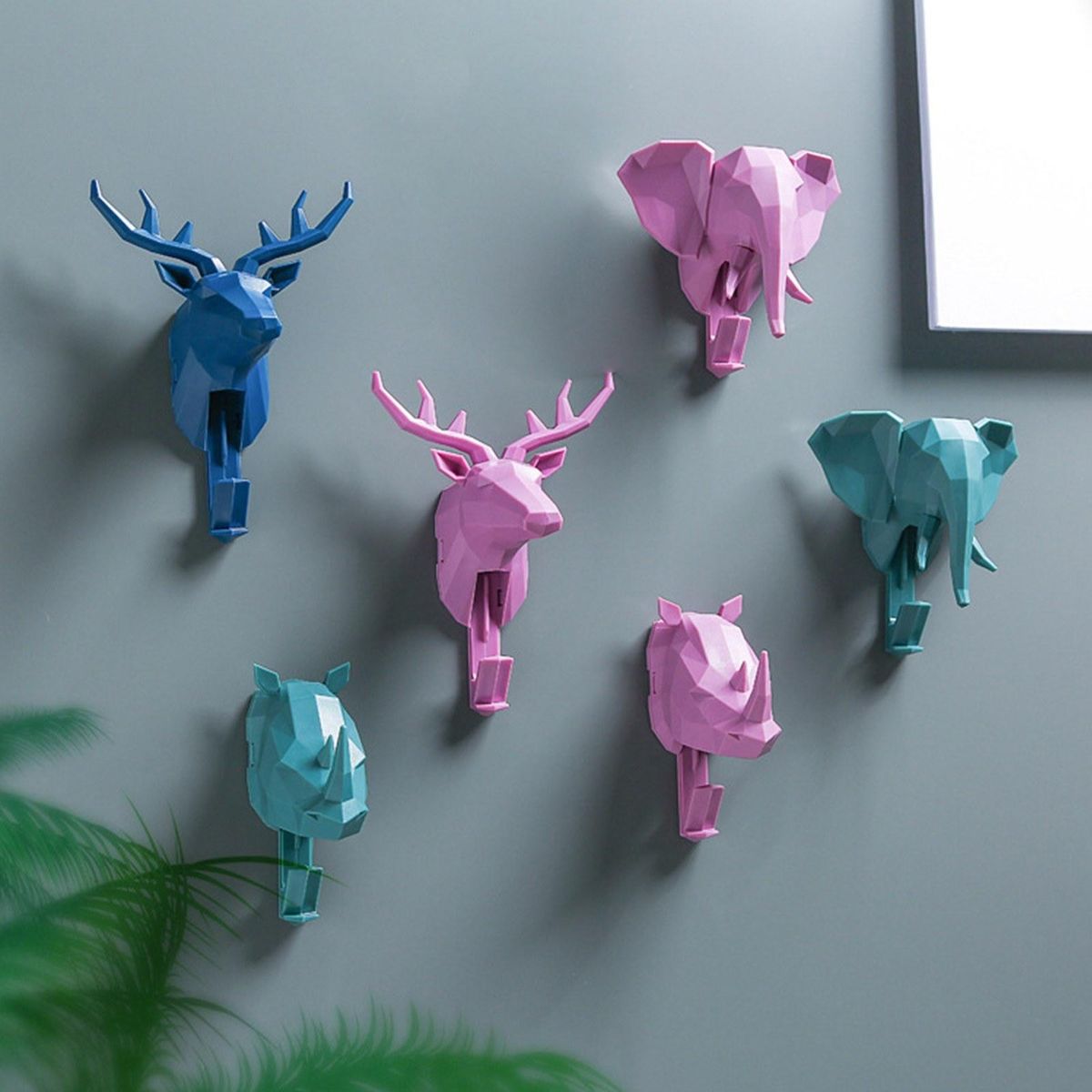 Adhesive Hooks Animal Head Wall Decor Wall Hooks Sticky Hangers Nail Free Bathroom Hooks for Coat Hats Keys Bags Purse Towels Decorative Gift