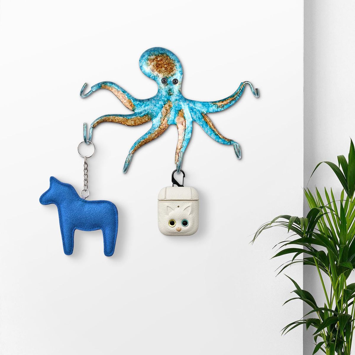 Tomfeel Octopus Wall Hook Iron Animal Hanger Handicrafts 6 Hooks for Coats Bags Accessories Hanger Wall Decoration Blue