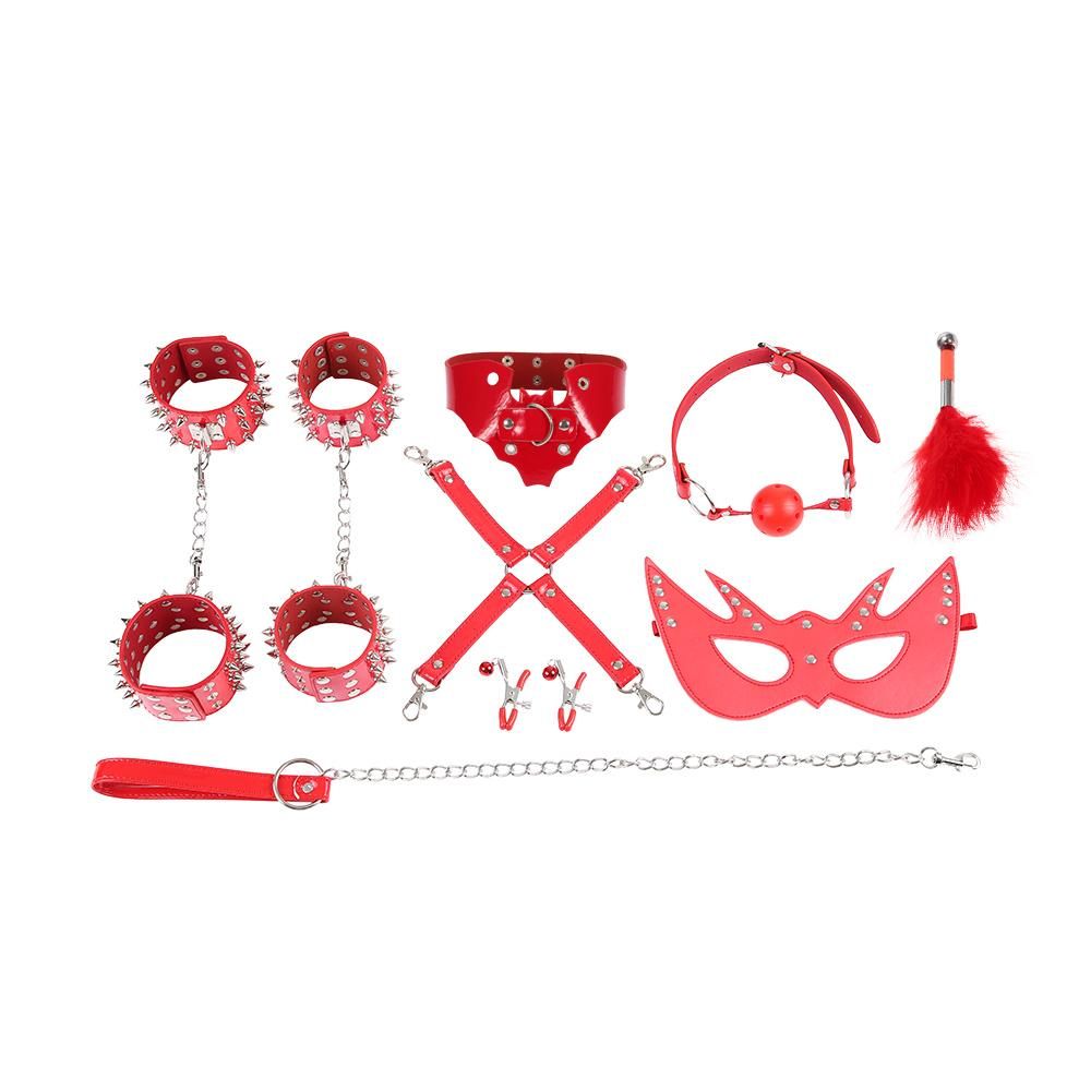 SM Roleplay Fetish Restraint Bondage Toy Kit Adult Games BDSM Toys Including Handcuffs Blindfold Flirting Feather Mouth Gag Neck Ring