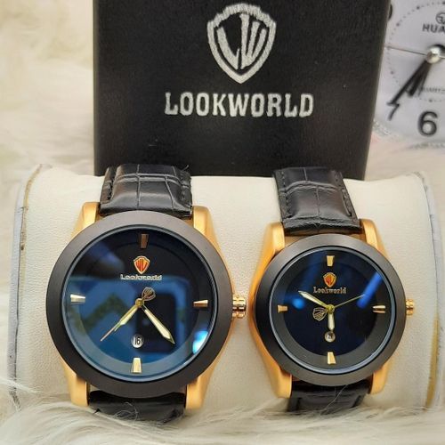 Quality & Classy Couple's Black Leather Wristwatch For Him & Her