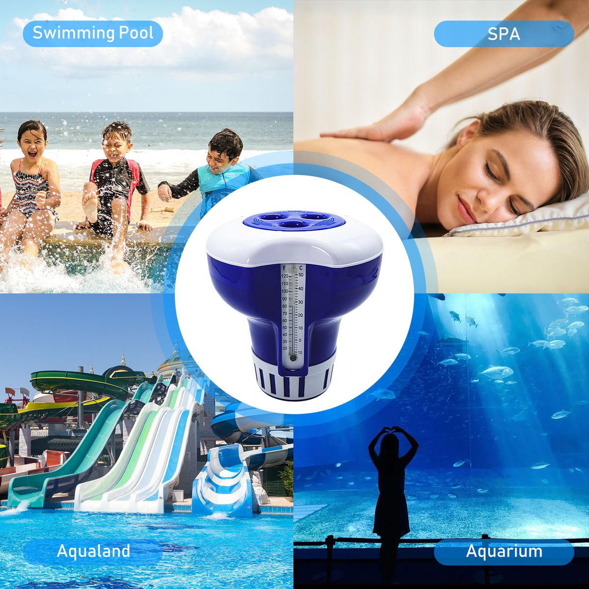 7 Inch Pool Chemical Dispenser With Thermometer Floating