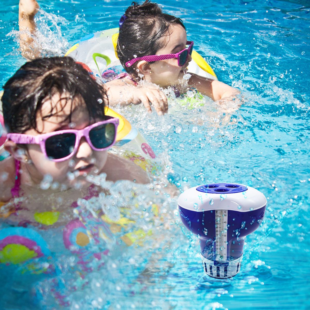 7 Inch Pool Chemical Dispenser With Thermometer Floating