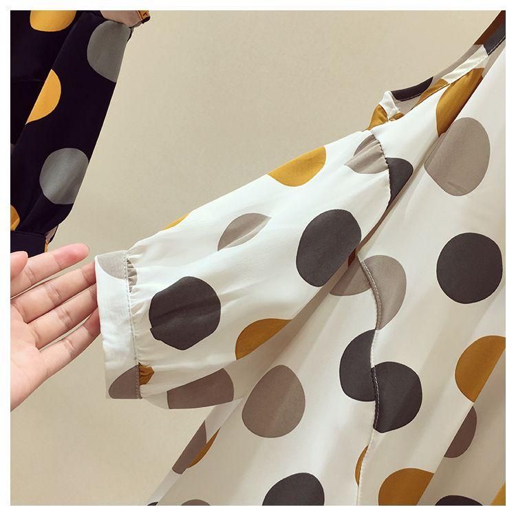 Large Size Women's Summer Fat Sister Loose Slimming Belly-Covered Western Style Top Polka Dot off-the-Shoulder Short Sleeve Chiffon Shirt