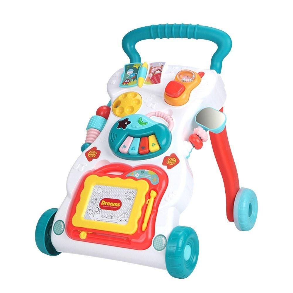 Multifunctional Baby Walker Anti-Rollover Sit-to-Stand Walker Stroller with Multiple Activities Music Toys Center Push Pull Walking for Babies Infants Toddlers