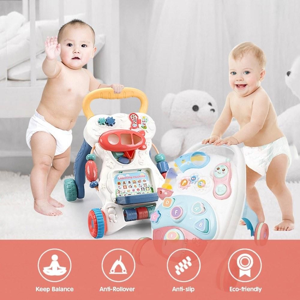 Multifunctional Baby Walker Anti-Rollover Sit-to-Stand Walker Stroller with Multiple Activities Music Toys Center Push Pull Walking for Babies Infants Toddlers