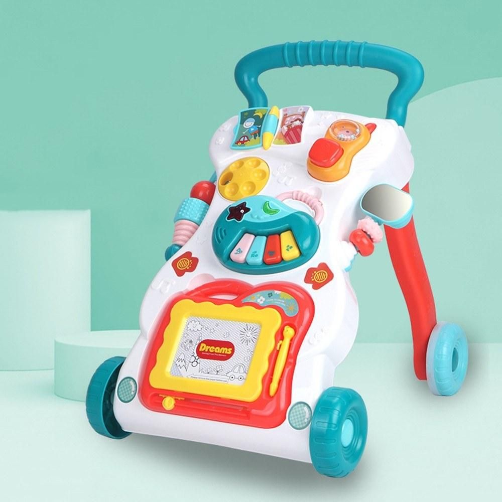 Multifunctional Baby Walker Anti-Rollover Sit-to-Stand Walker Stroller with Multiple Activities Music Toys Center Push Pull Walking for Babies Infants Toddlers