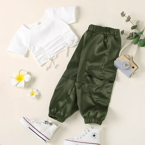 Crop Tops + Cargo Pants Suit For Girls
