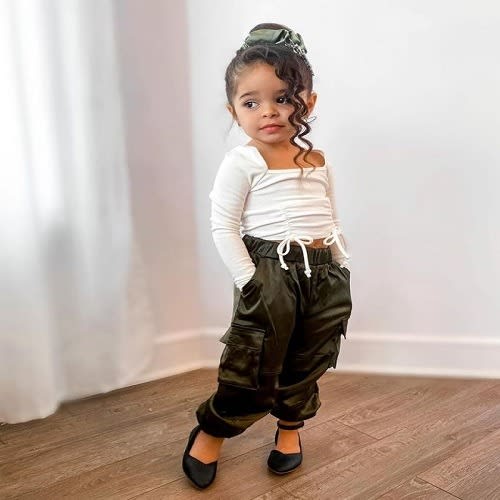 Crop Tops + Cargo Pants Suit For Girls