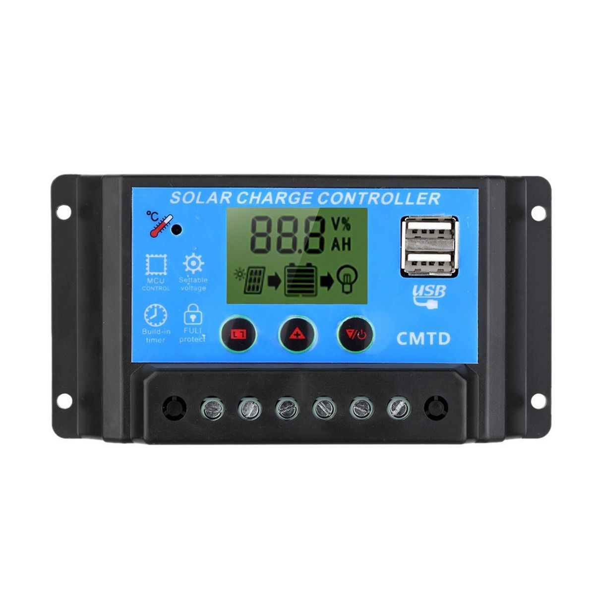 20A 12/24V Solar Charge Controller Dual USB LCD Display Auto