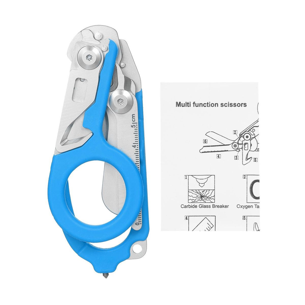 Multitool Scissors Folding 6 in 1 Multifunction Scissors Emergency Response Shears Outdoor Survival Home Repair Carbide Glass Breaker Oxygen Tank Wrench Ring Cutter Strap Cutter Ruler