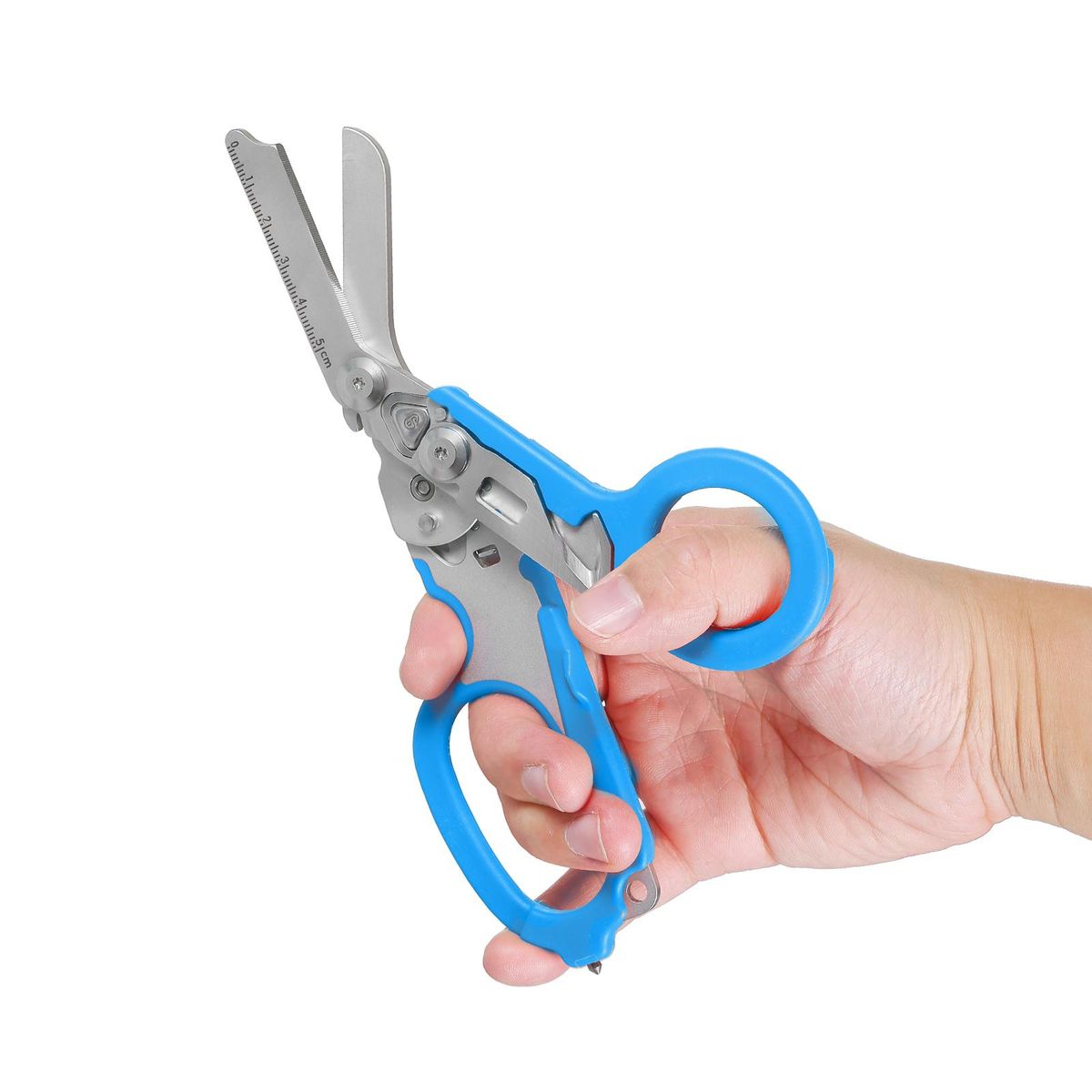 Multitool Scissors Folding 6 in 1 Multifunction Scissors Emergency Response Shears Outdoor Survival Home Repair Carbide Glass Breaker Oxygen Tank Wrench Ring Cutter Strap Cutter Ruler
