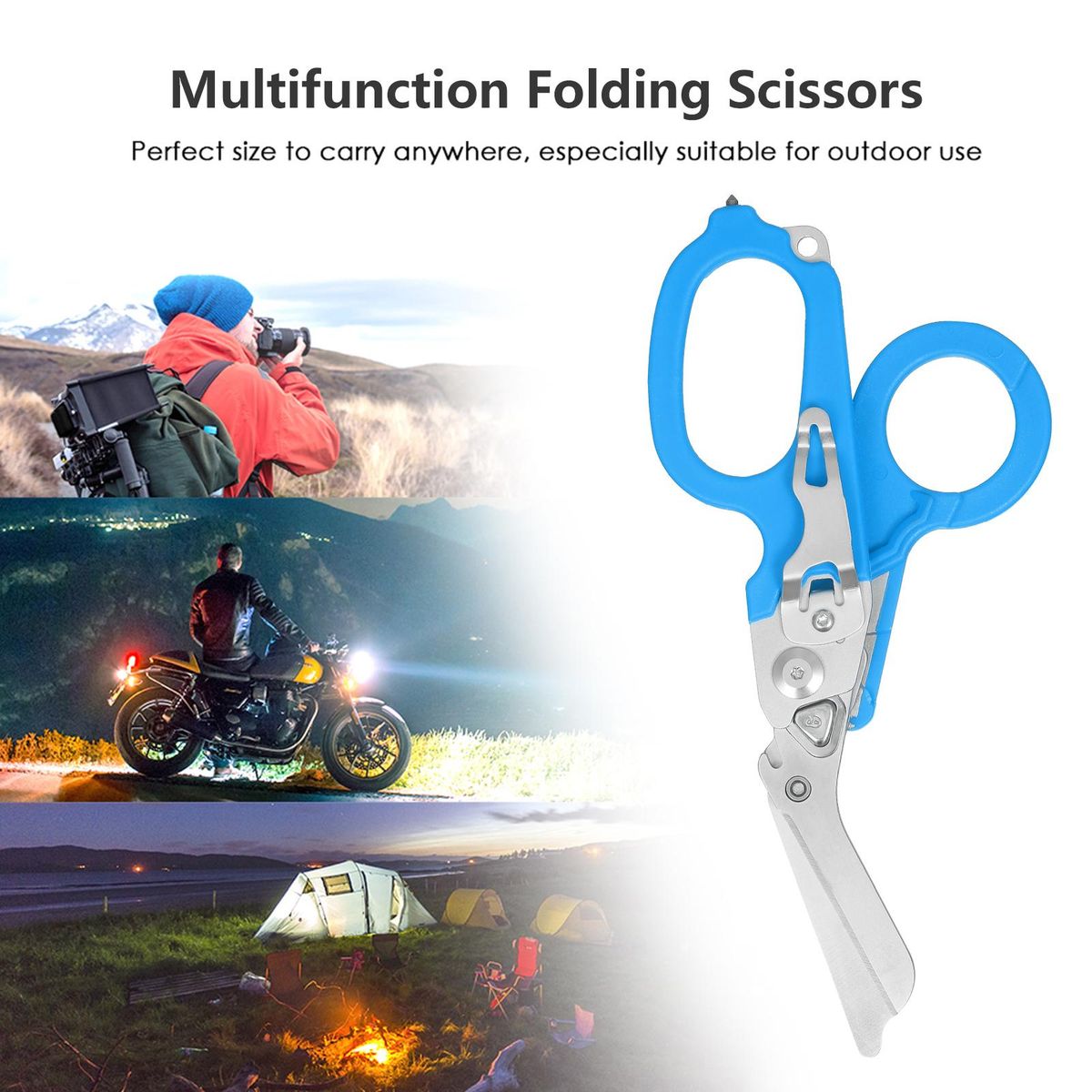 Multitool Scissors Folding 6 in 1 Multifunction Scissors Emergency Response Shears Outdoor Survival Home Repair Carbide Glass Breaker Oxygen Tank Wrench Ring Cutter Strap Cutter Ruler