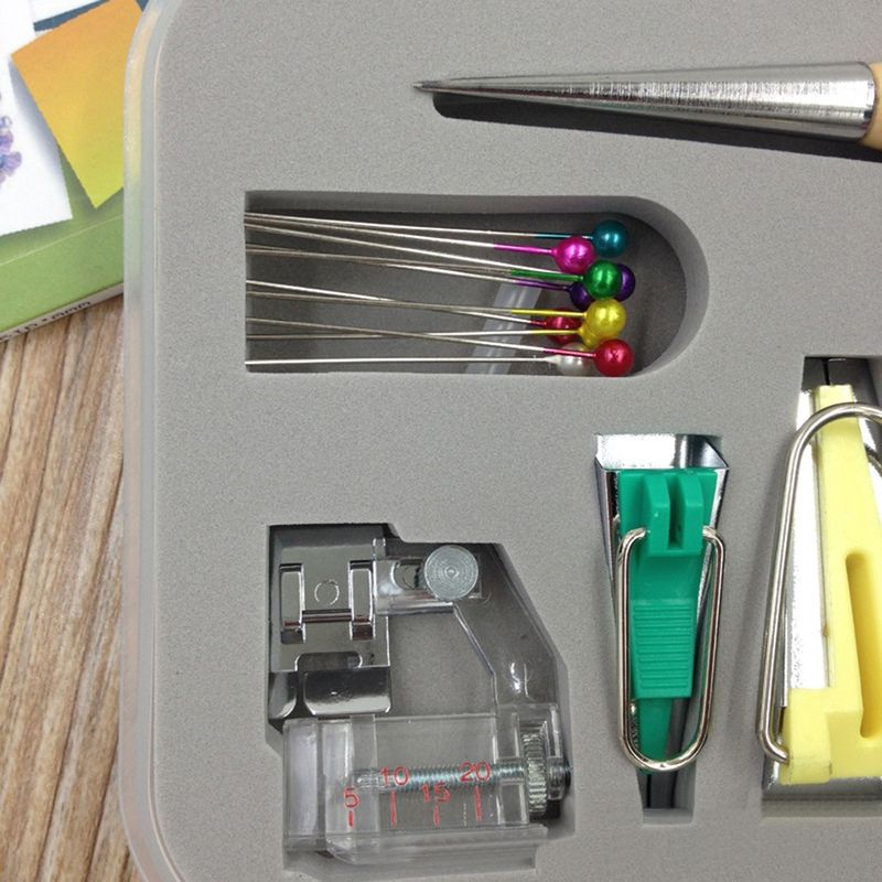 16Pcs/Set Fabric Bias Tape Maker Awl Presser Foot Tools