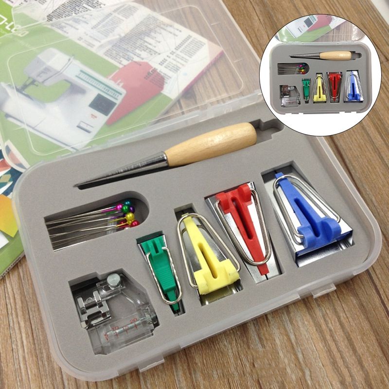 16Pcs/Set Fabric Bias Tape Maker Awl Presser Foot Tools