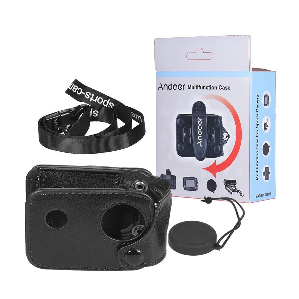 Andoer Multifunctional Clip-on Sports Camera Protecive Carrying Hanging Case Bag with Neck Lanyard Lens Cap for SJCAM SJ4000 SJ5000 or the Same Size Action Cam