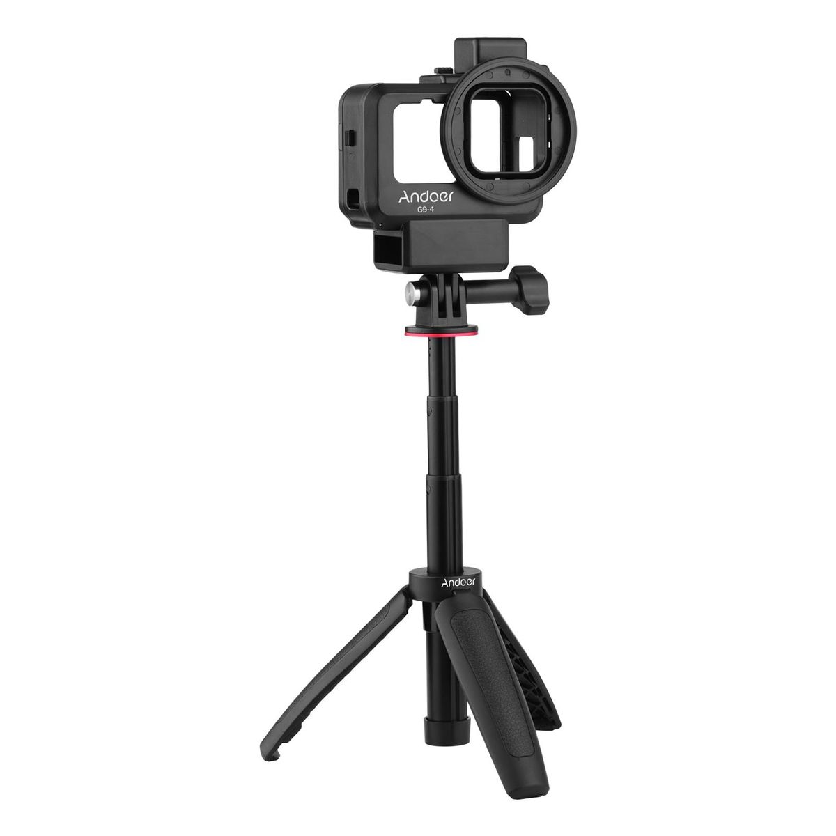 Andoer Action Camera Vlog Kit Including Video Cage with Dual Cold Shoe Mount 55mm Filter Adapter + Extendable Selfie Stick Tripod Replacement for GoPro Hero 11/10/9