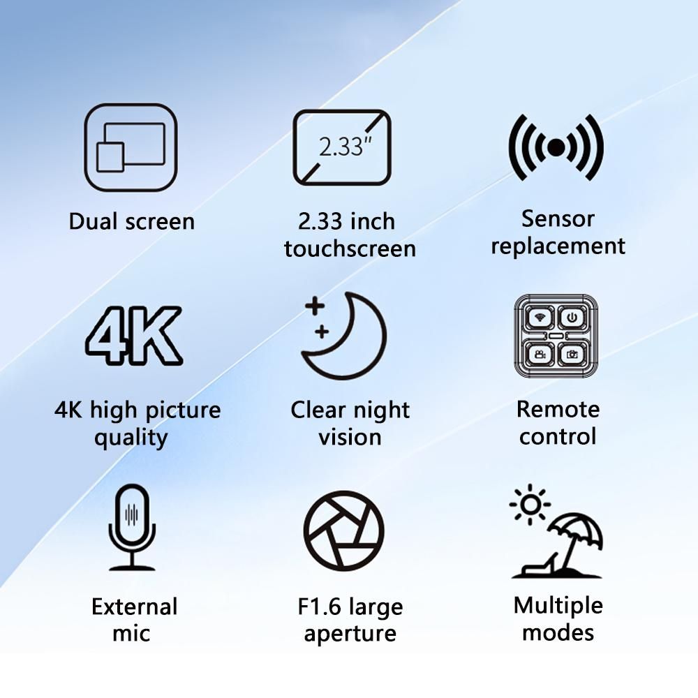 SJCAM SJ8 4K/30FPS High Resolution Dual Screen Sport Camera Portable DV Camcorder 20MP 2.33 Inch IPS Touchscreen 30M Waterproof Case for Outdoor Sports Surfing Diving