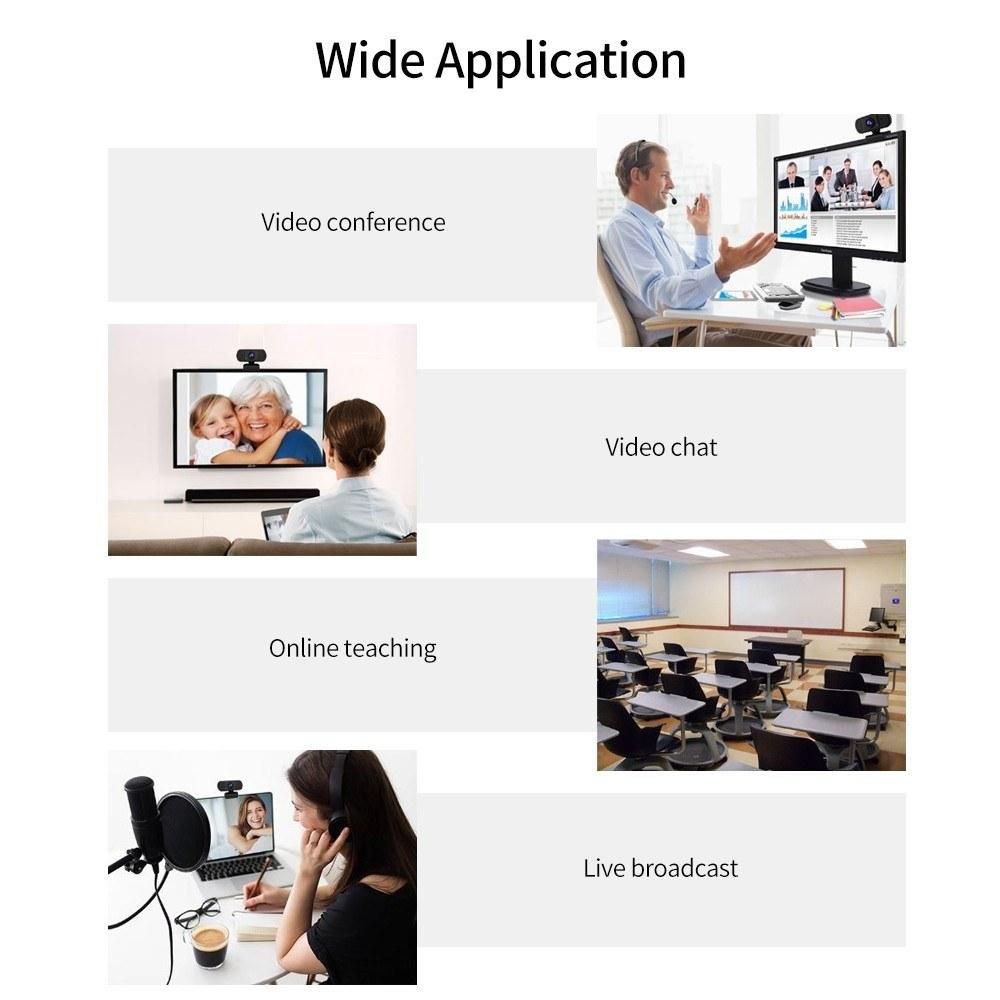 HD 1080P USB Webcam Fixed Focus Web Camera Built-in Microphone Drive-free Computer Camera for Laptop Desktop Black