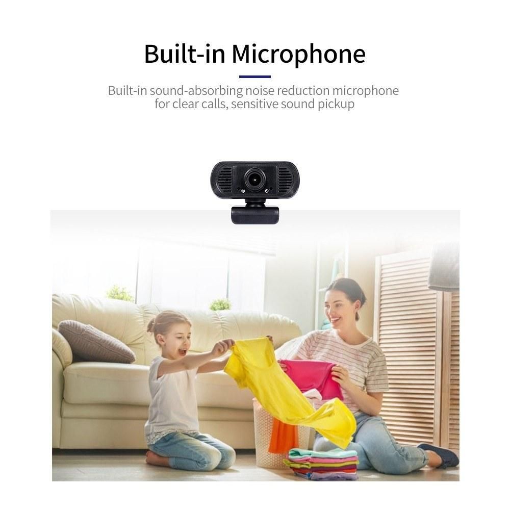HD 1080P USB Webcam Fixed Focus Web Camera Built-in Microphone Drive-free Computer Camera for Laptop Desktop Black