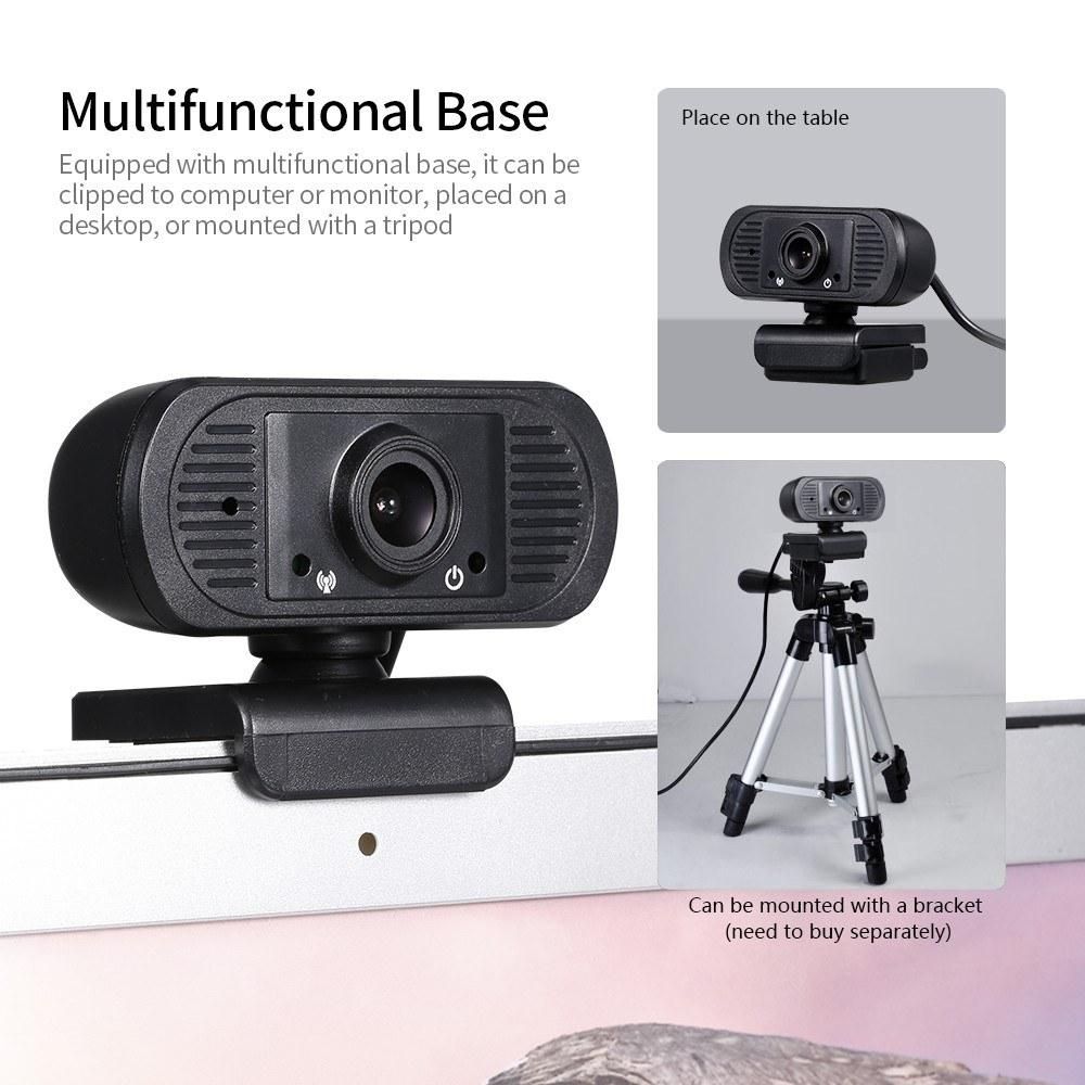 HD 1080P USB Webcam Fixed Focus Web Camera Built-in Microphone Drive-free Computer Camera for Laptop Desktop Black