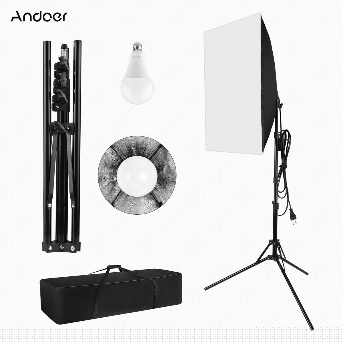Andoer Professional Studio Photography Softbox Lighting Kit 1 28 x 20inch Softbox + 1 23W Light Bulb + 1 2m Light Stand + 1 Carrying Bag for Studio Portrait Product Video Photography