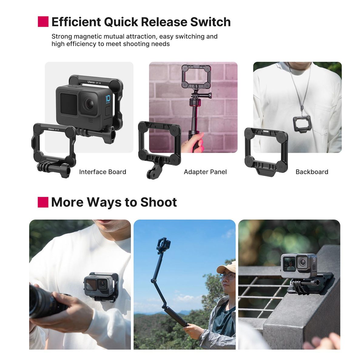 Ulanzi GP-16 3-in-1 Sports Camera Magnetic Quick Release Bracket Action Camera Mount Replacement for GoPro 10/9/8