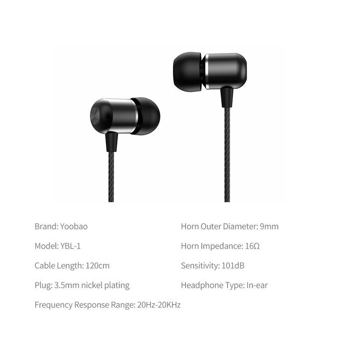 Yoobao 3.5mm Wired Earphone Stereo In-ear Headphone Sports