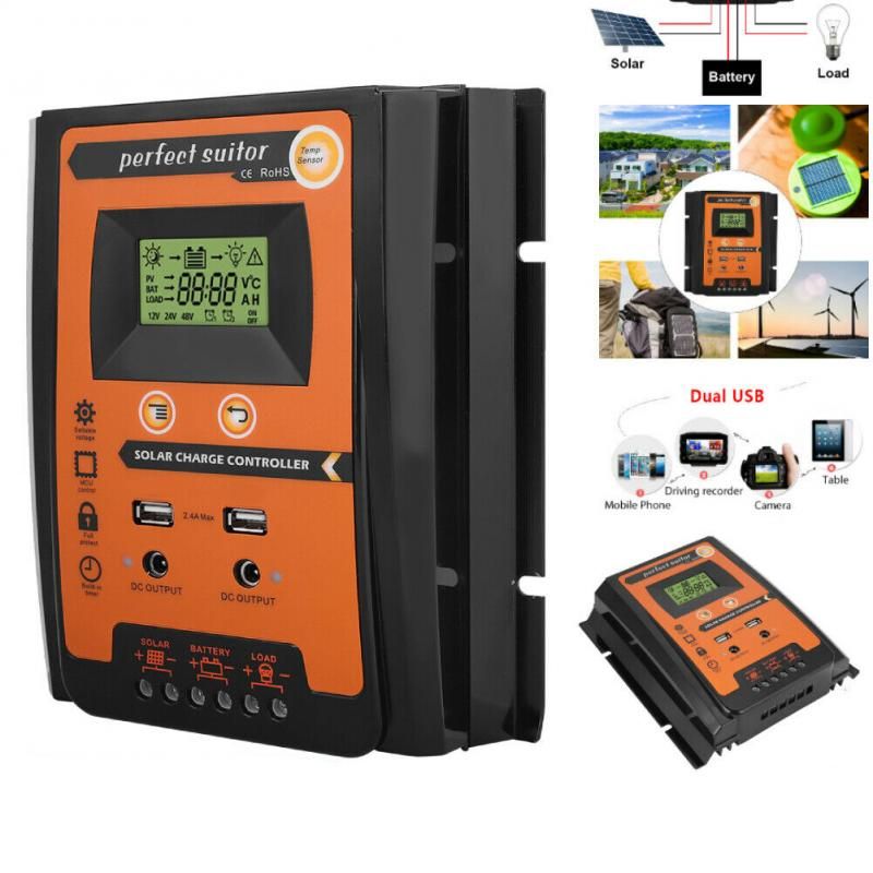 30a 50a 70a Mppt Solar Charge Controller 12v 24v Dual Usb Solar Regulator With Big Lcd Ip32 Pv Battery Controller Load Timer-12V 24V Auto--