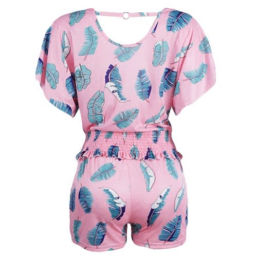 Leaf Print Top & Short- Pink