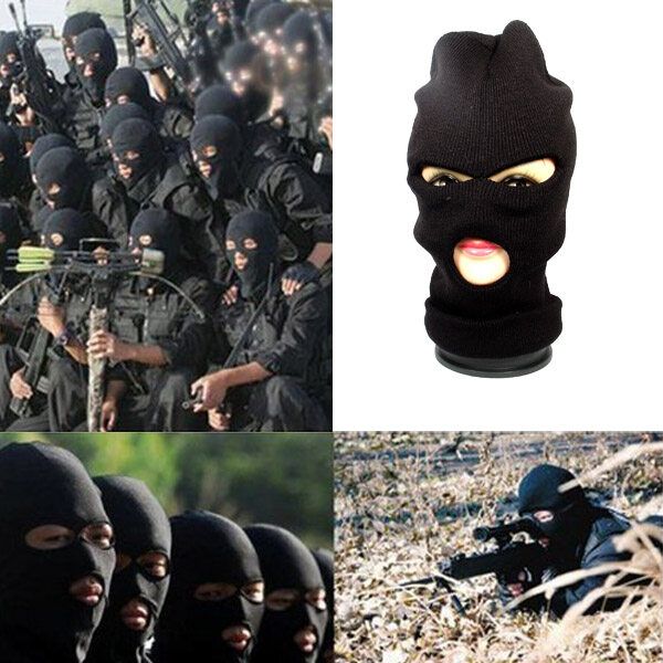 Outdoor Sport 3 Hole Full Face Ski Beanie Cap Mens Womens Hat Black Winter Balaclava Hood