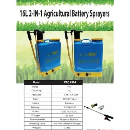 2-in-1 Rechargeable Knapsack Sprayer - 16l