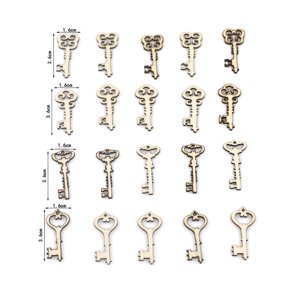 20Pcs Natural Wood Color K-ey Pattern Cutout Collection Art