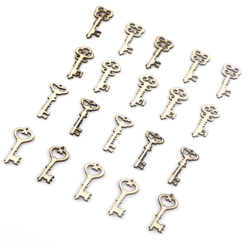 20Pcs Natural Wood Color K-ey Pattern Cutout Collection Art