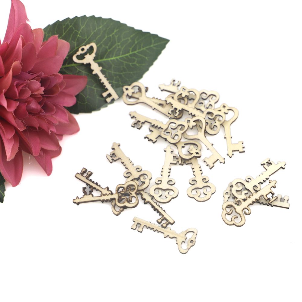 20Pcs Natural Wood Color K-ey Pattern Cutout Collection Art
