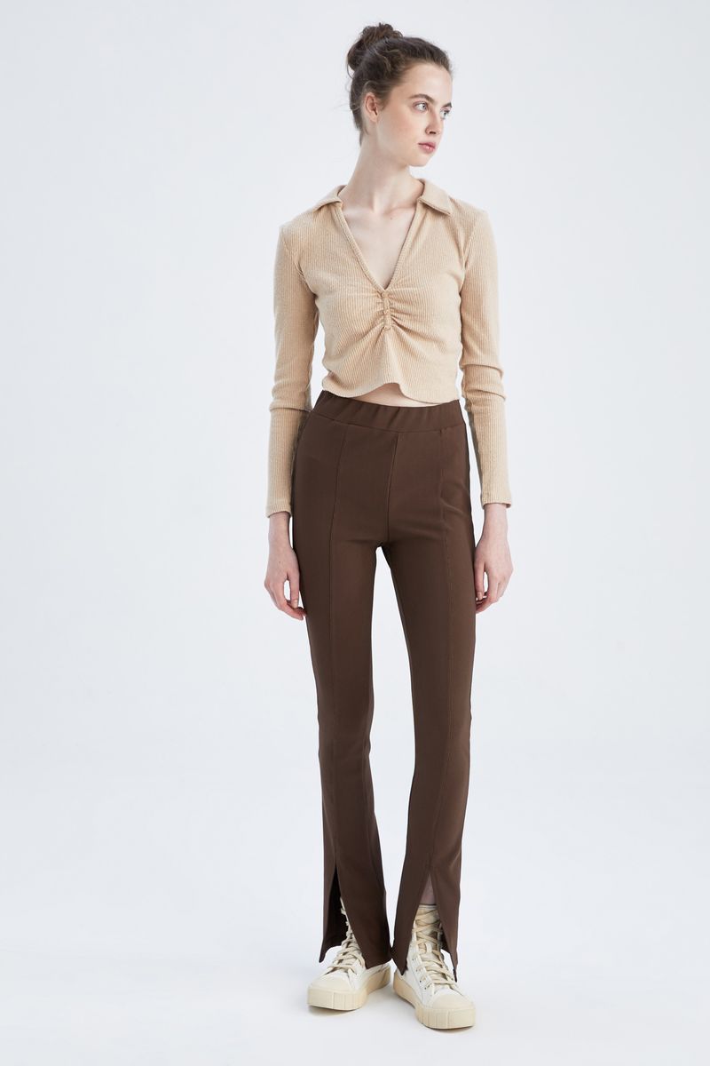 Woman - Legging Fit Leggings-Brown