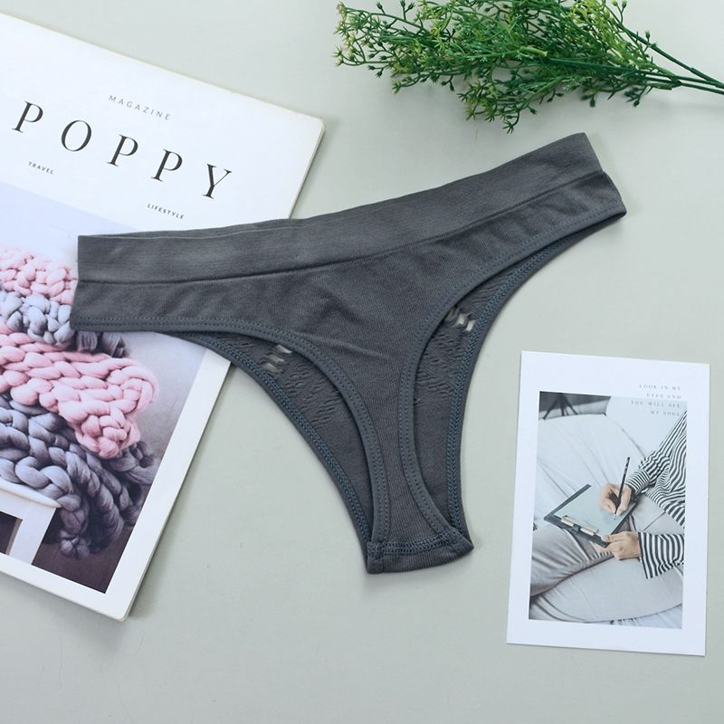 Women Sexy Hollow Out G-String Thongs  Solid Seamless G-String Briefs
