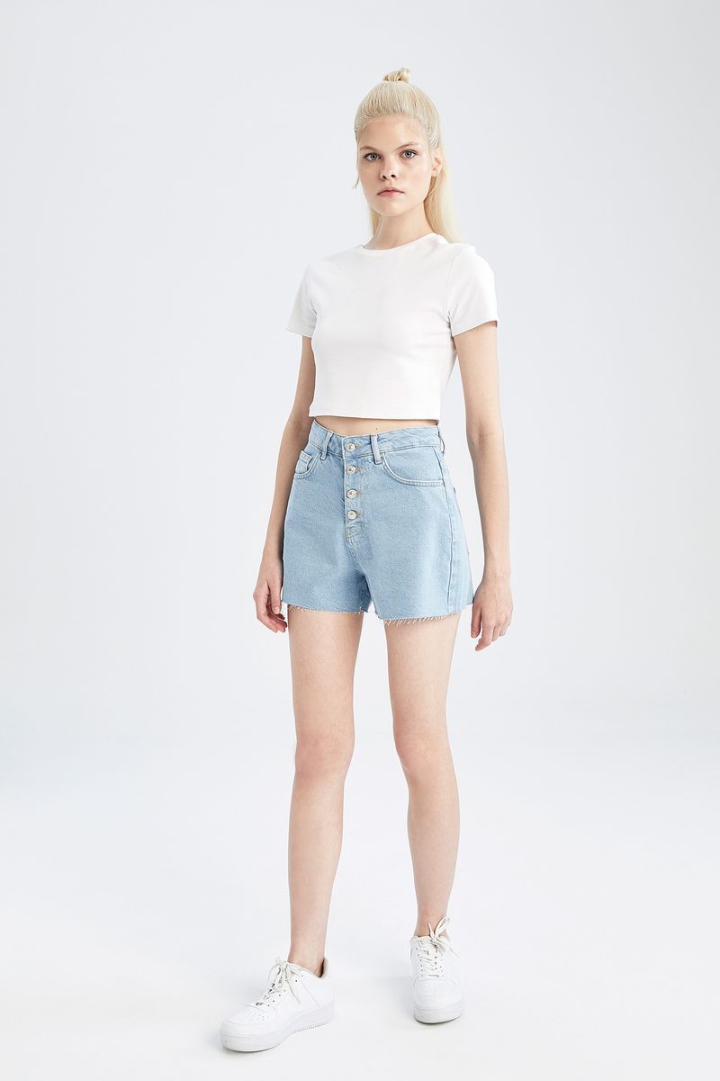 Woman Mom Fit Denim Short - Blue