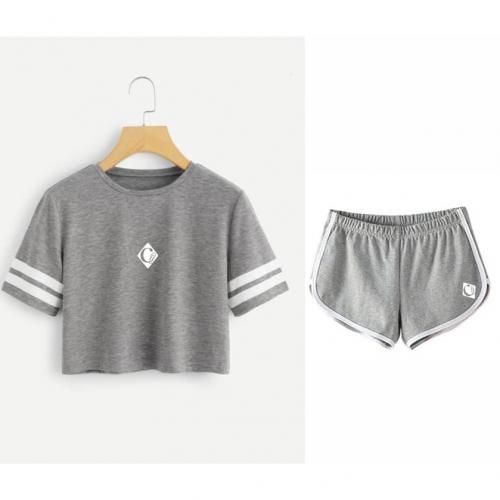 Grey CROPTOP/ BUMPSHORT WITH WHITE STRIPE