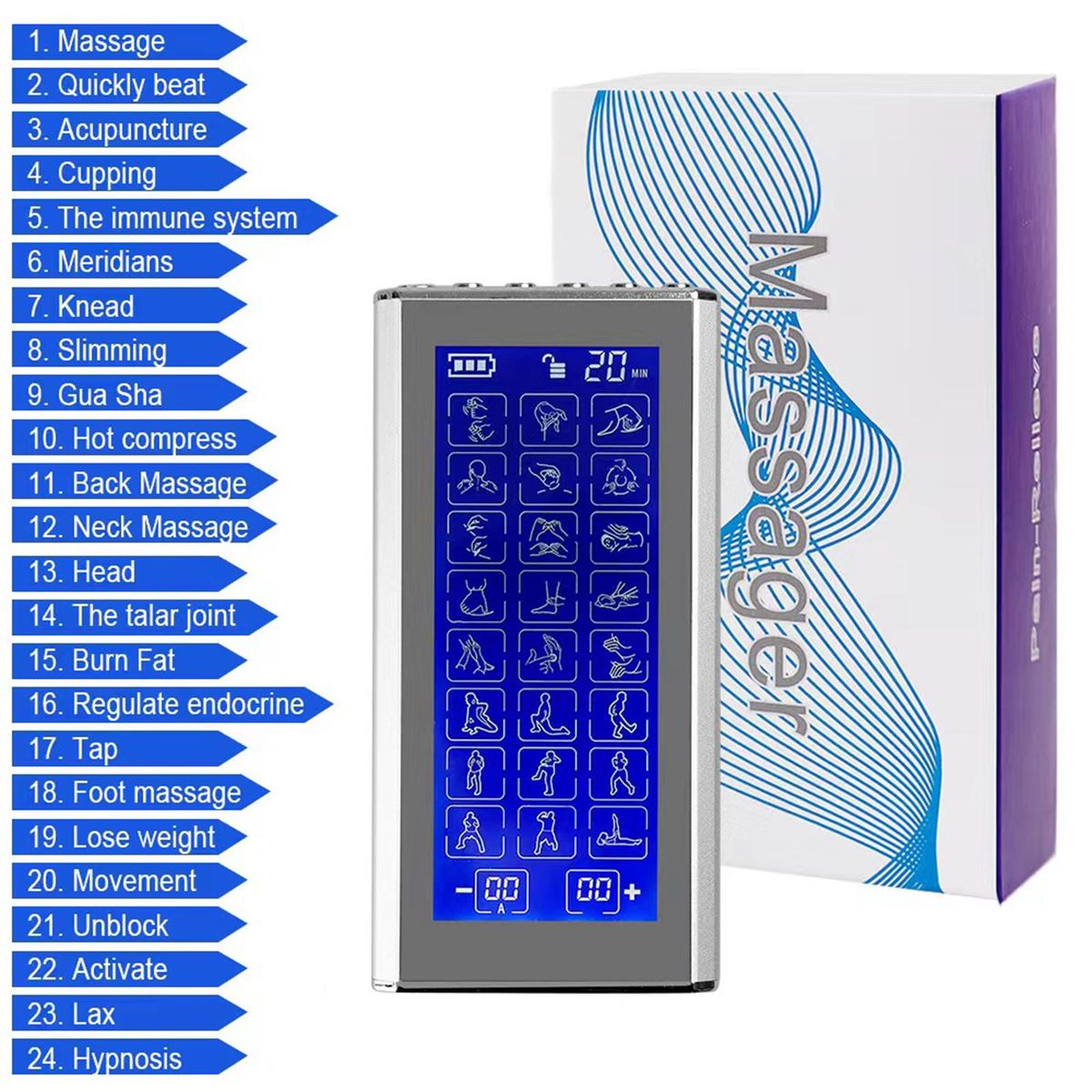 Pulse Digital Meridian Therapy Electronic Pulse Massager Machine 24 Modes Muscle Stimulator Pain Relief