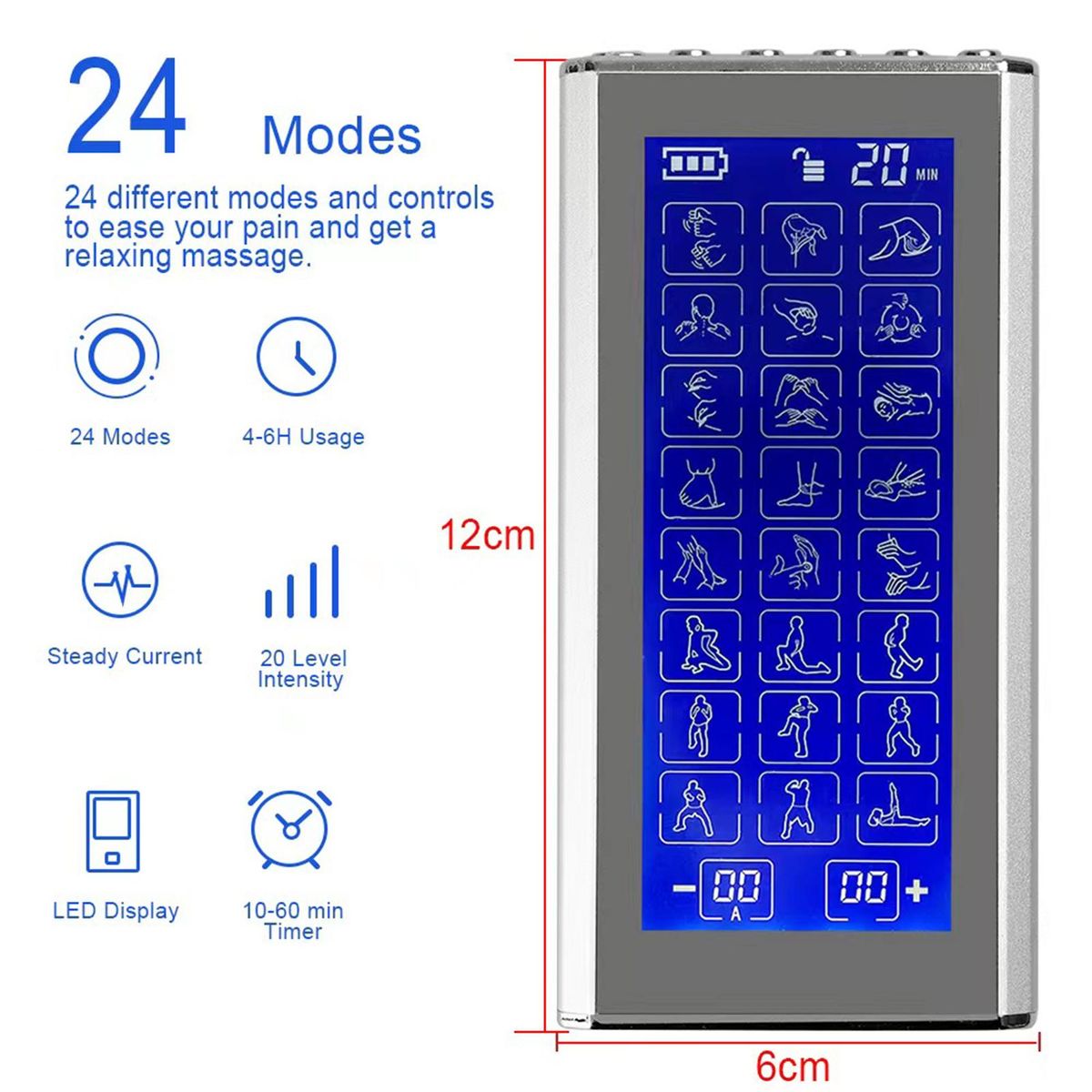 Pulse Digital Meridian Therapy Electronic Pulse Massager Machine 24 Modes Muscle Stimulator Pain Relief